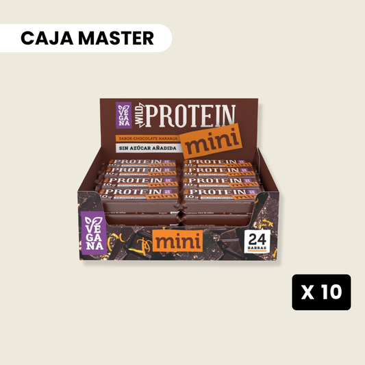 10 cajas Wild Protein Mini Vegana Chocolate Naranja - 24 unidades c/u