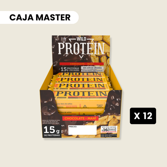 12 cajas Wild Protein Chocolate Maní - 16 unidades c/u