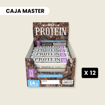 12 cajas Wild Protein Vegana Chocolate Coco - 16 unidades c/u