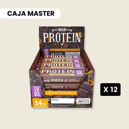 12 cajas Wild Protein Vegana Chocolate Naranja - 16 unidades c/u