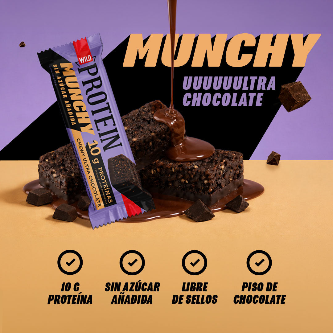 12 cajas Wild Protein Munchy Ultra Chocolate - 16 unidades c/u
