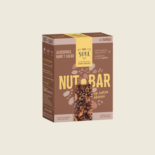 Wild Soul Barra de Frutos Secos Cacao Nibs Maní - x15 display de 4 uds