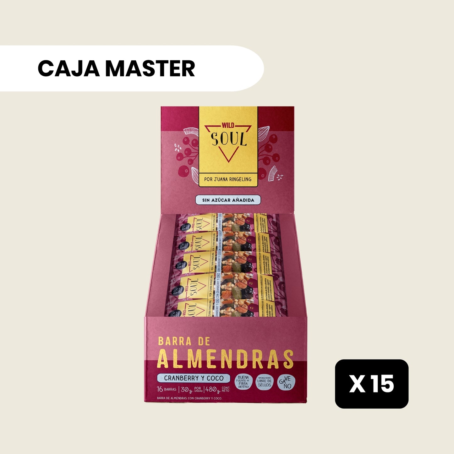 15 cajas Barra Frutos Secos Cranberry Coco - 16 unidades c/u