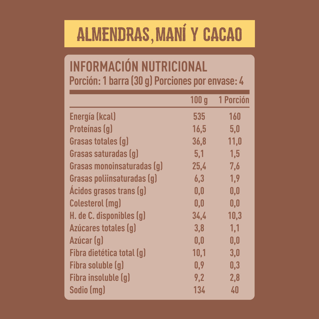 Wild Soul Barra de Frutos Secos Cacao Nibs Maní - x15 display de 4 uds