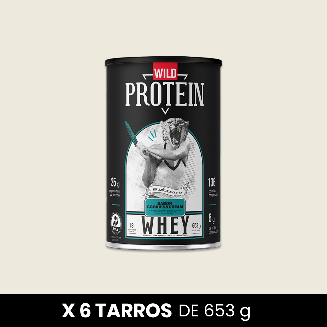 Wild Protein Whey sabor Cookies & Cream - x6 tarros de 653 g c/u