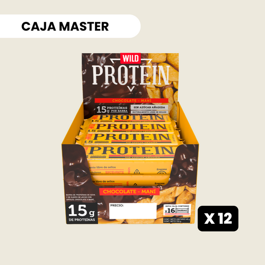 12 cajas Wild Protein Chocolate Maní - 16 unidades c/u
