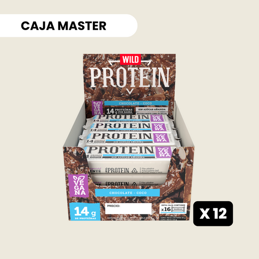 12 cajas Wild Protein Vegana Chocolate Coco - 16 unidades c/u