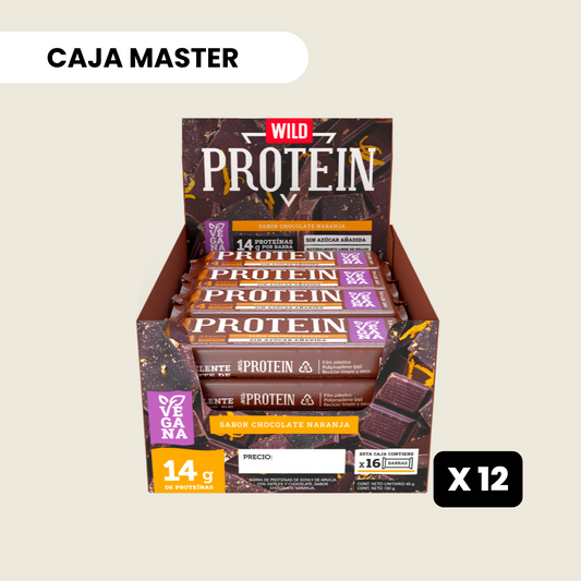 12 cajas Wild Protein Vegana Chocolate Naranja - 16 unidades c/u