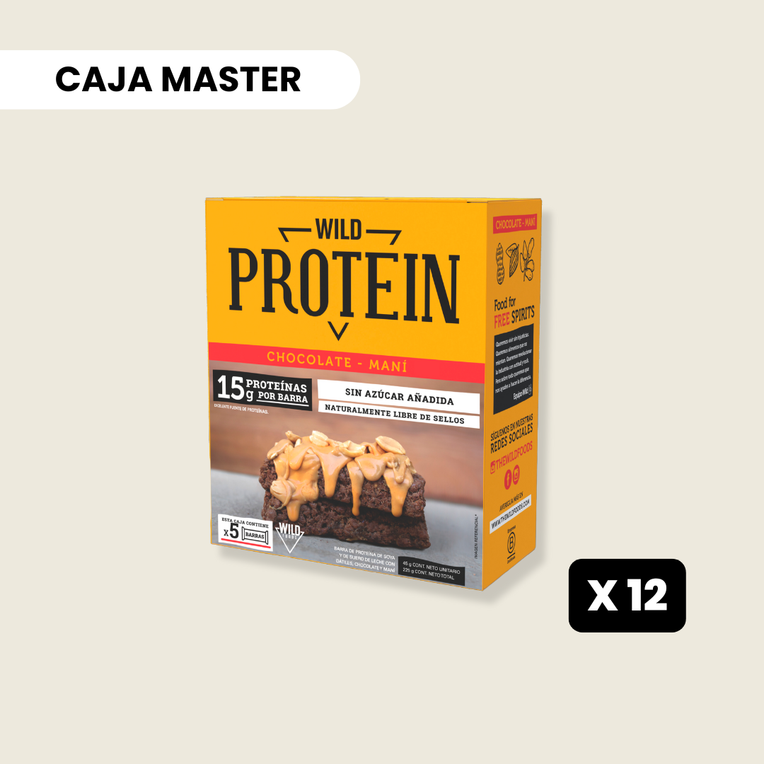 12 Cajas Wild Protein Chocolate Maní 5 unidades c/u