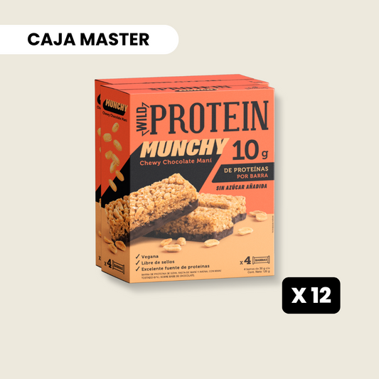 12 Cajas Wild Protein Munchy Chocolate Maní 4 unidades c/u