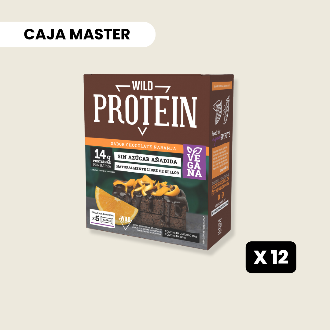 12 Cajas Wild Protein Vegana Chocolate Naranja 5 unidades c/u