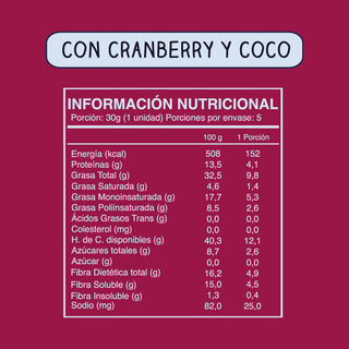 Barra Frutos Secos Cranberry Coco 5 unidades | Liquidación