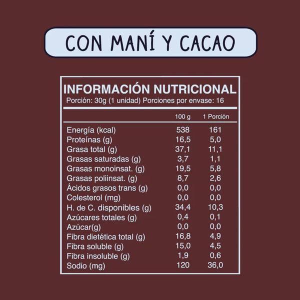 Barra de Frutos Secos Cacao Nibs Maní 30 grs. (16u.)