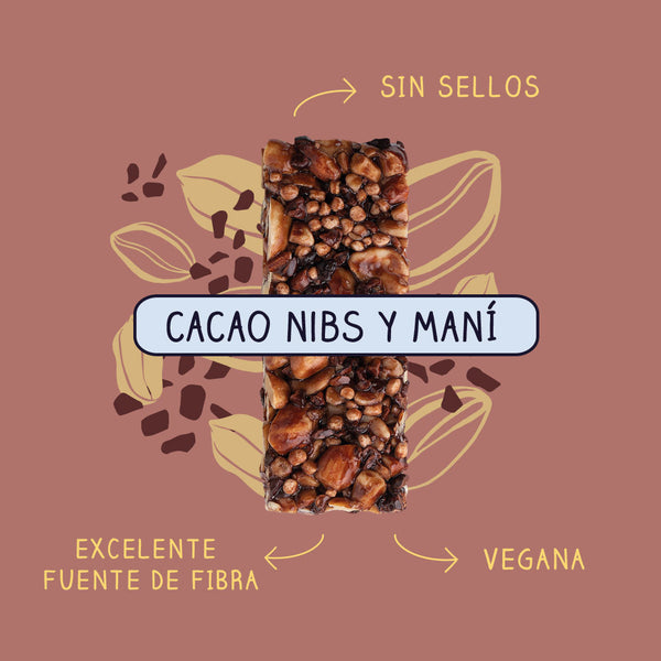 Barra de Frutos Secos Cacao Nibs Maní 30 grs. (16u.)